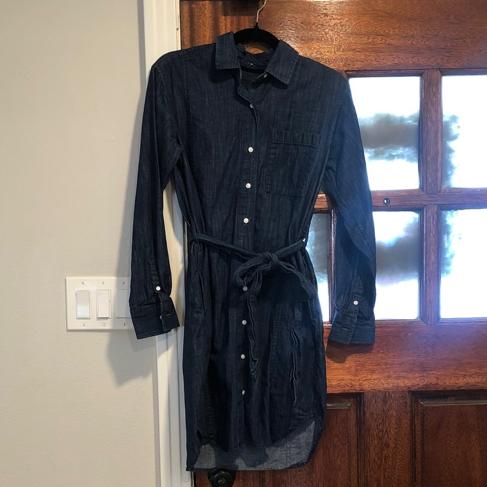 Free Assembly Denim Button-Up Shirt Dress Mini Length with Tie Waist Sz Small